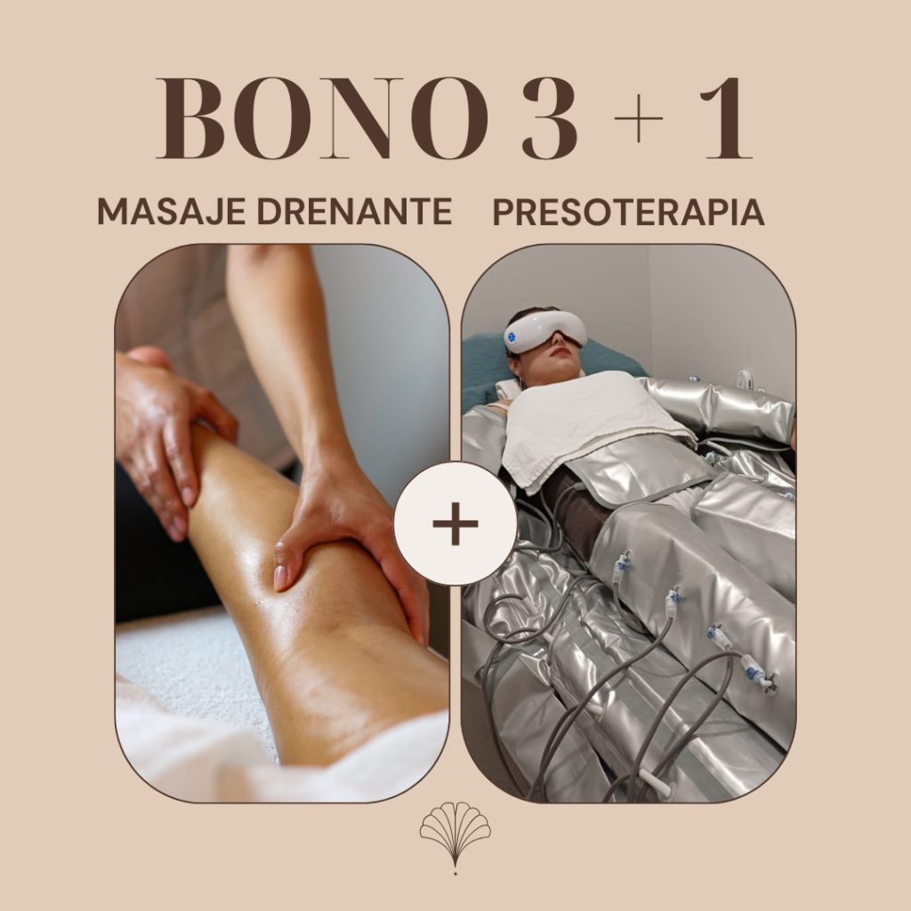 3 masajes drenantes + 1 sesión de presoterapia