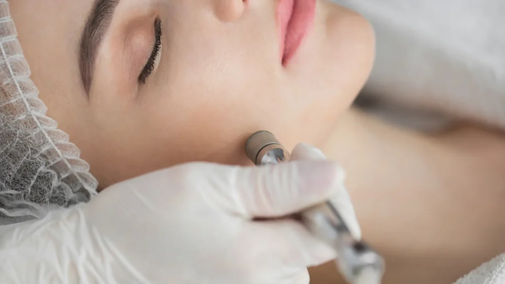 Tratamiento facial una mujer plano ampliado con higiene con punta diamante Ancha Estética Cádiz