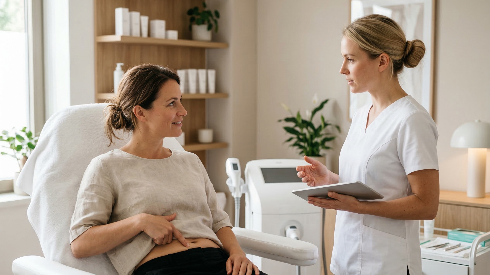 Mujer en clinica Indiba Deep Care Corporal Ancha Estética Cádiz