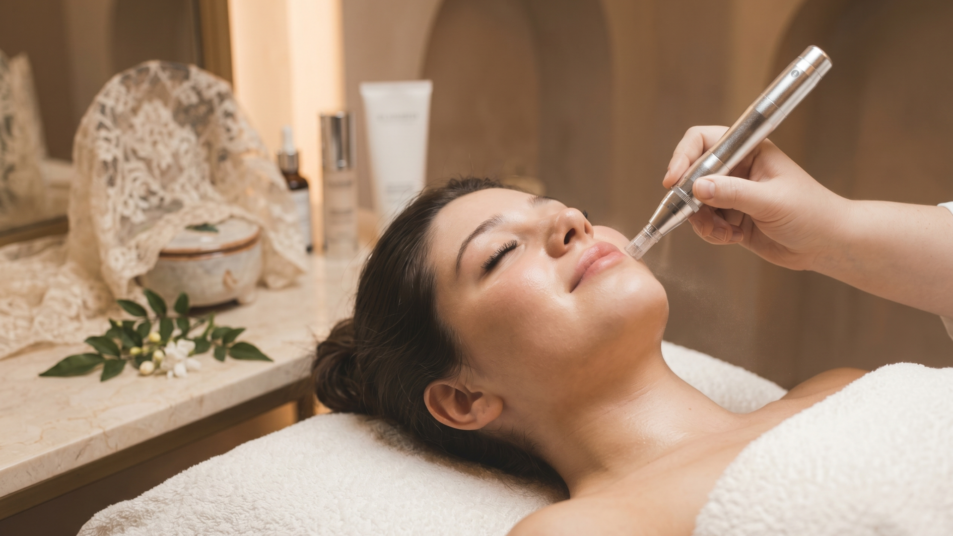 Novia en primer plano sometiendose a un Tratamiento de Dermapen en Cádiz en Ancha Estética