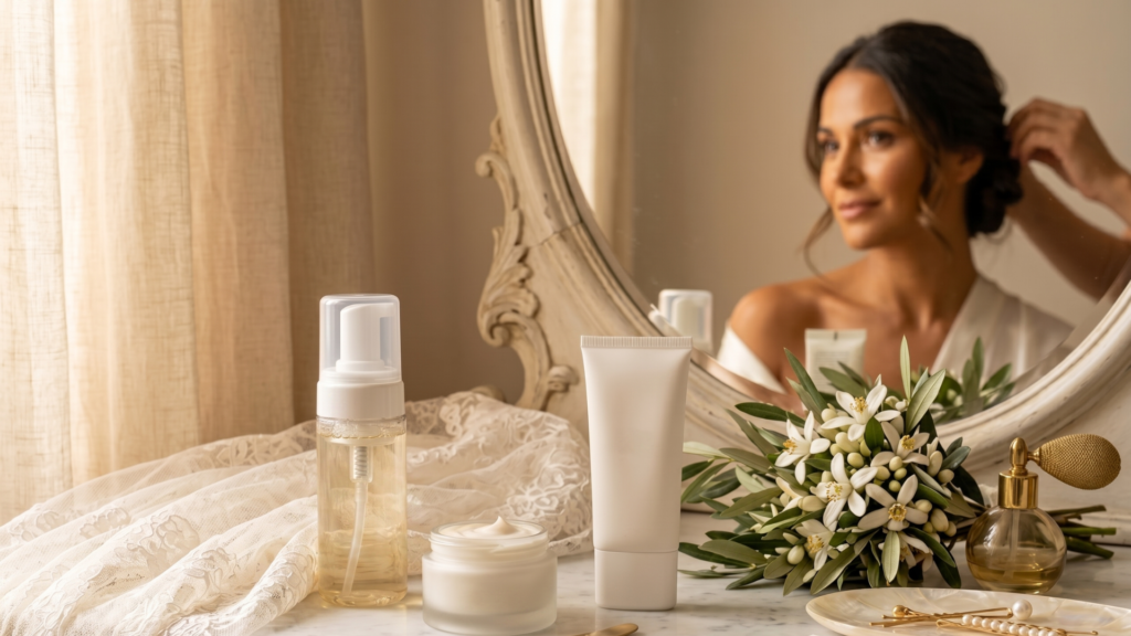 Primer plano de novia arregandose para la boda despues de unos tratamientos faciales para novias en Cádiz Ancha Estética Cádiz