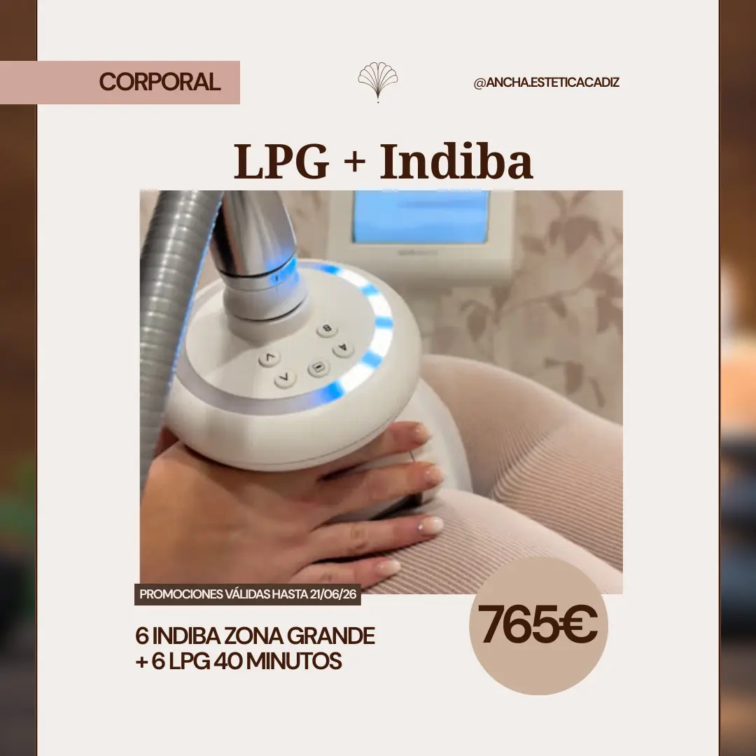 6 Indiba zona grande + 6 LPG 40 minutos