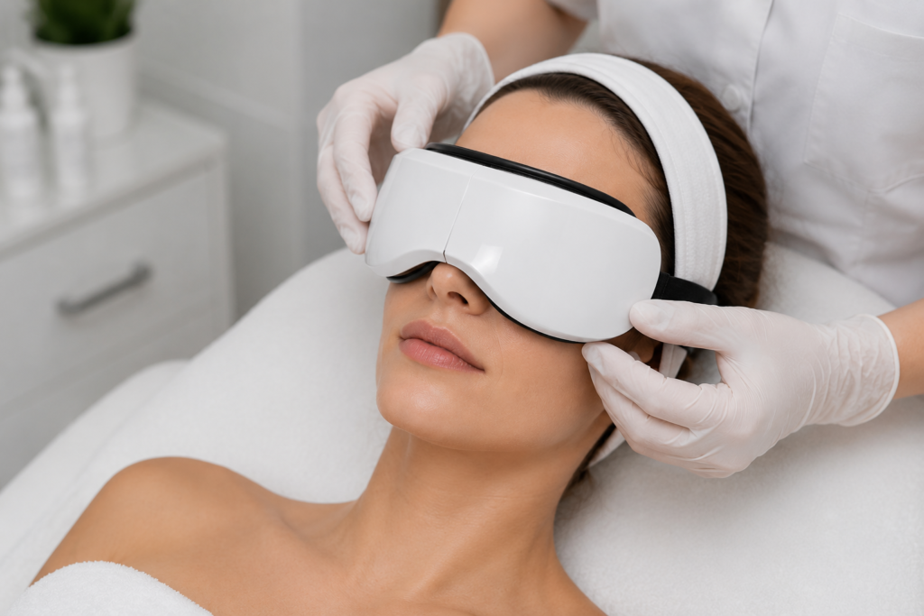 Mujer con tratamiento de presoterapia ocular Ancha Estética