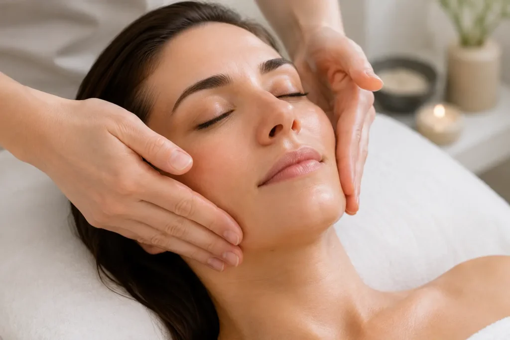 Mujer haciendo un tratamiento de Maderoterapia facial o Kobido Ancha Estética