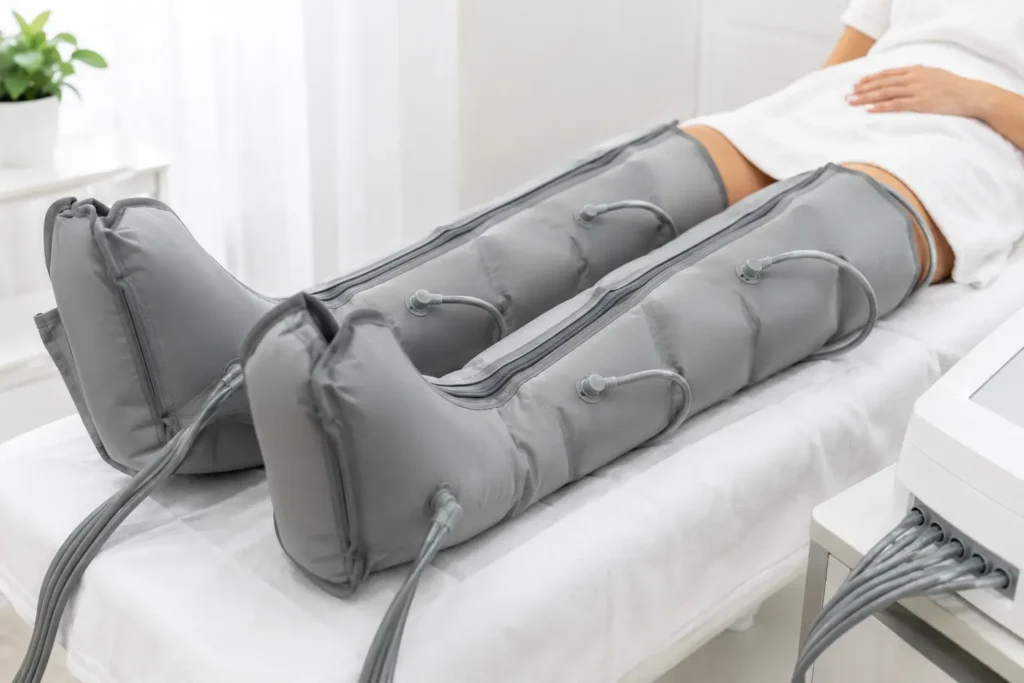 Persona poniendose tratamiento presoterapia corporal Ancha Estética