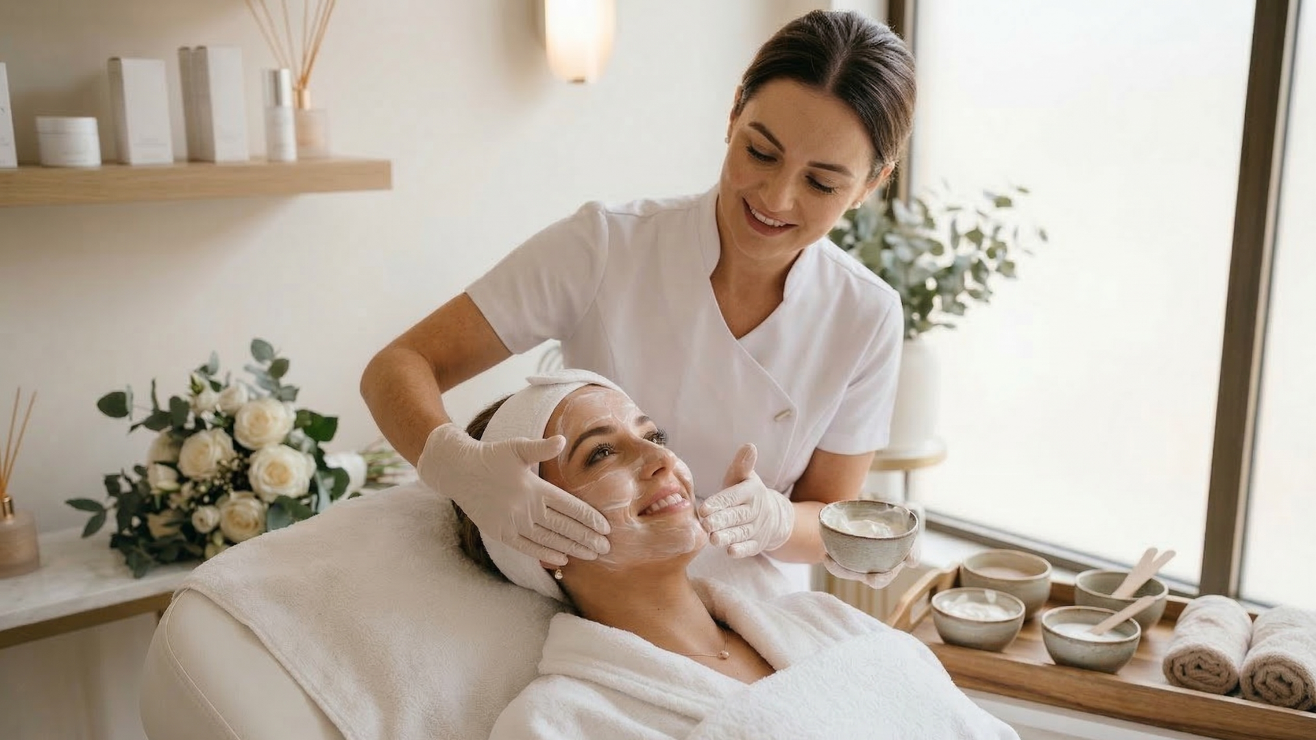 Especialista echando crema para el Tratamientos para novias en Ancha Estética Cádiz